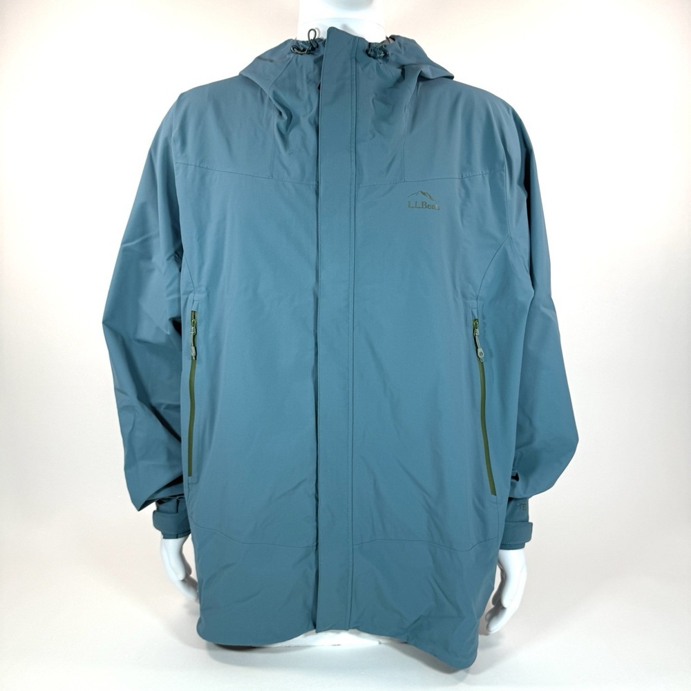 LL Bean TEK Waterproof Rain Jacket Mens XXXL Blue Hooded Outdoor Shell